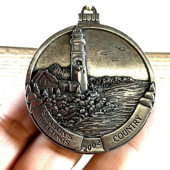 2002 Country Promotional Pewter Christmas Ornament 1.75" Seasons Greetings B#6 - Picture 6 of 6